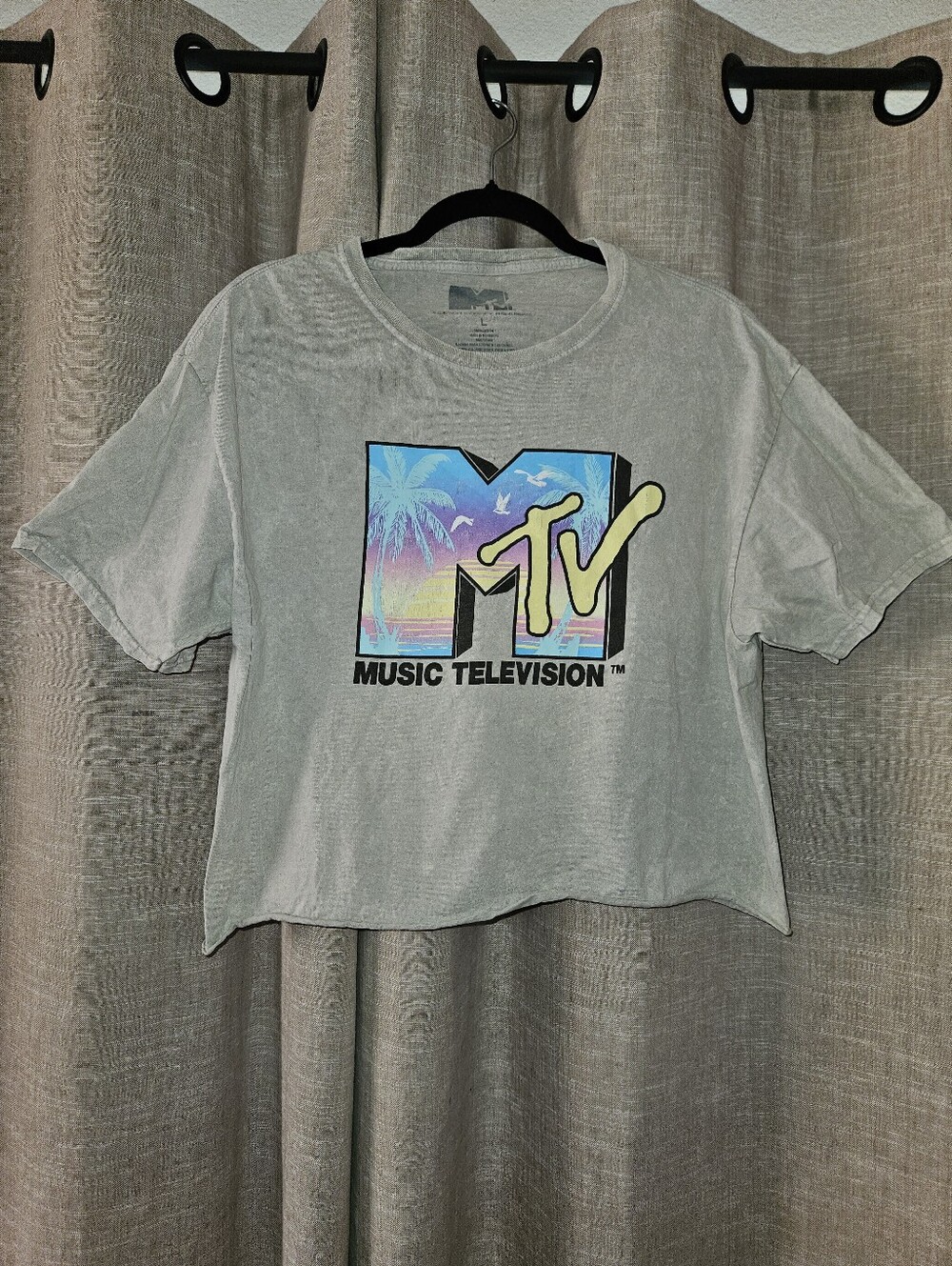 MTV Cropped Tee Grey Large Cotton